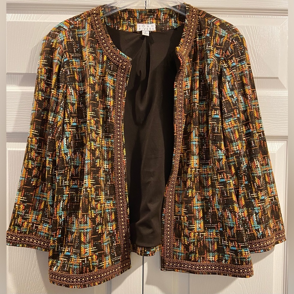 JOAN RIVERS JACKET BROWN EMBELLISHED TRIM SIZE L